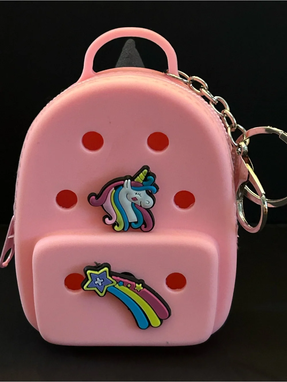Kids Pink Silicone Unicorn Mini Backpack Keychain Bag Charm with Two Charms New